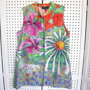 Claire Desjardins Linen Floral Tunic Dress Art To Wear Women SIZE L